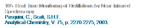 Caixa de texto: 105- Real-Time Monitoring of Distillations by Near-Infrared Spectroscopy.
Pasquini, C.; Scafi, S.H.F. 
Analytical Chemistry, V. 75, p. 2270-2275, 2003.
